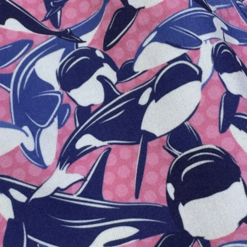 Peter Millar Seaside Mens Swim Trunks Medium Pink & Blue Orca Print Beach Surf
